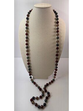 Vintage Czech Bohemian Lampwork Glass Sautoir Necklace Flapper 56” Art Deco